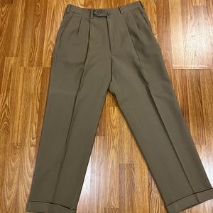 KEITHMOOR Trousers Size 34R Tan Pleat Cuffed 100% Wool Career Business $195 NEW